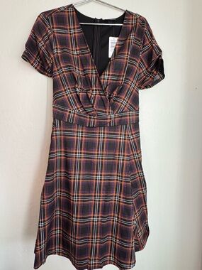 Torrid Retro chic surplice mini dress fall plaid, spooky vibes 14 nwt